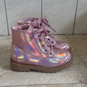 Like New Old Navy Pink Shimmery Iridescent Pink Kids Combat Boots Size 8 Girls